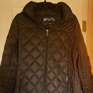 Michael Kors Smoke Black Lightweight Down Hooded Puffer Coat Jacket Size Large